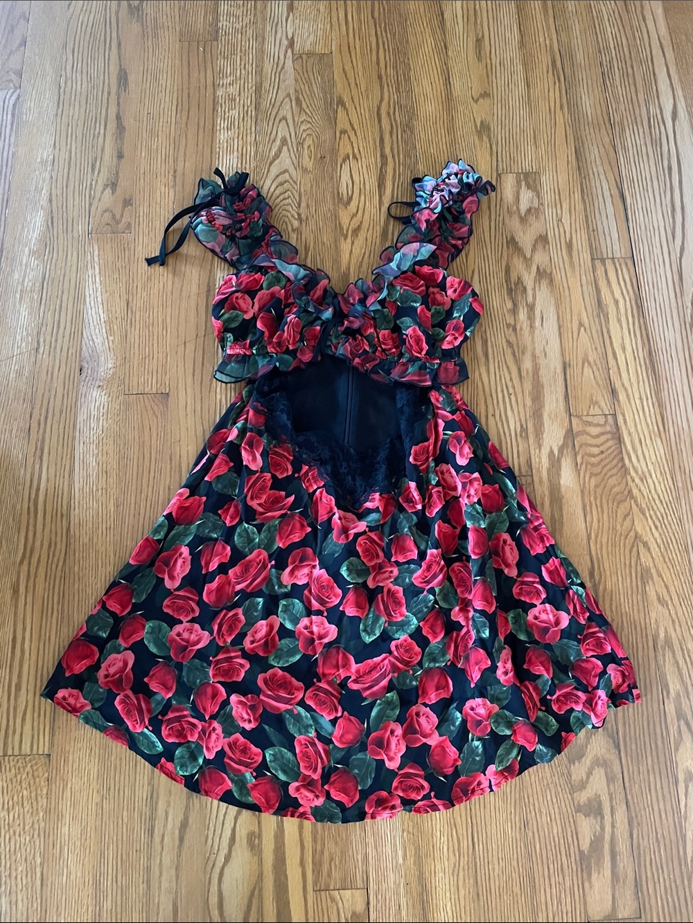For Love and Lemons Varvera Mini Dress Red Rose Print Cutout Dress medium $219 - Picture 4 of 7
